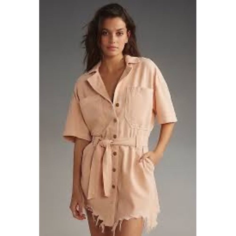 NWT Pilcro Destructed Peach Denim Belted Mini Dress M $158